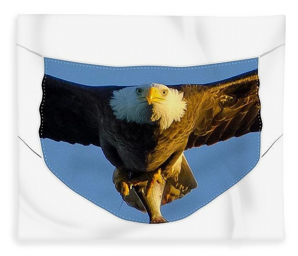 North American Bald Eagle Fleece Blanket featuring the photograph Bald Eagle Face Mask with Fish by Jeff at JSJ Photography
