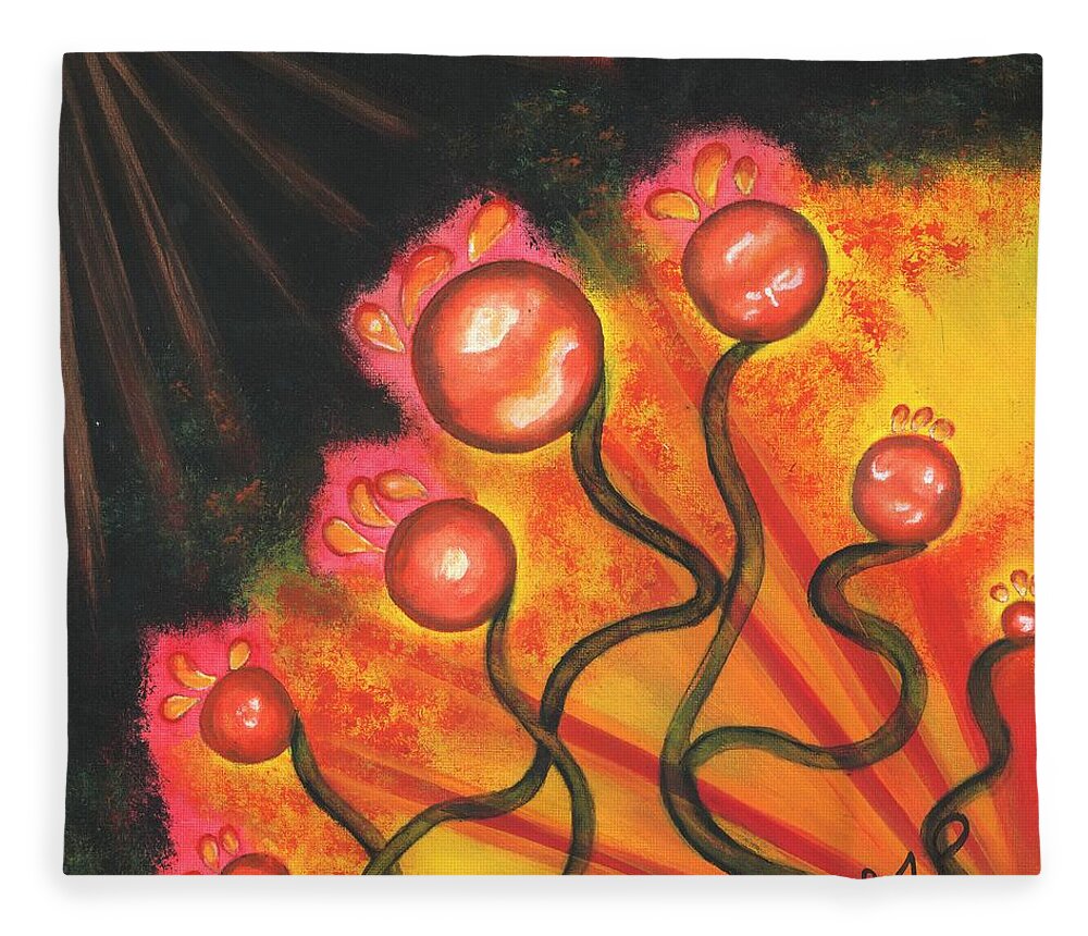 Red Fleece Blanket featuring the painting Balls and Bulbs by Esoteric Gardens KN
