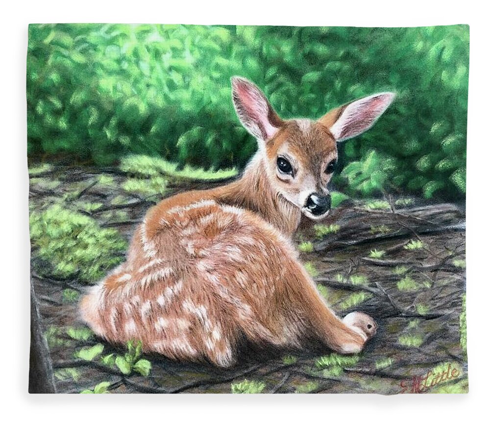 Deer Fleece Blanket featuring the pastel Bambi? by Marlene Little