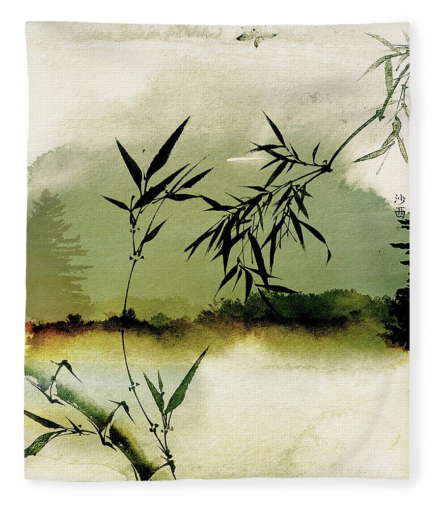 Sunsets Fleece Blanket featuring the mixed media Bamboo Sunsset by Colleen Taylor
