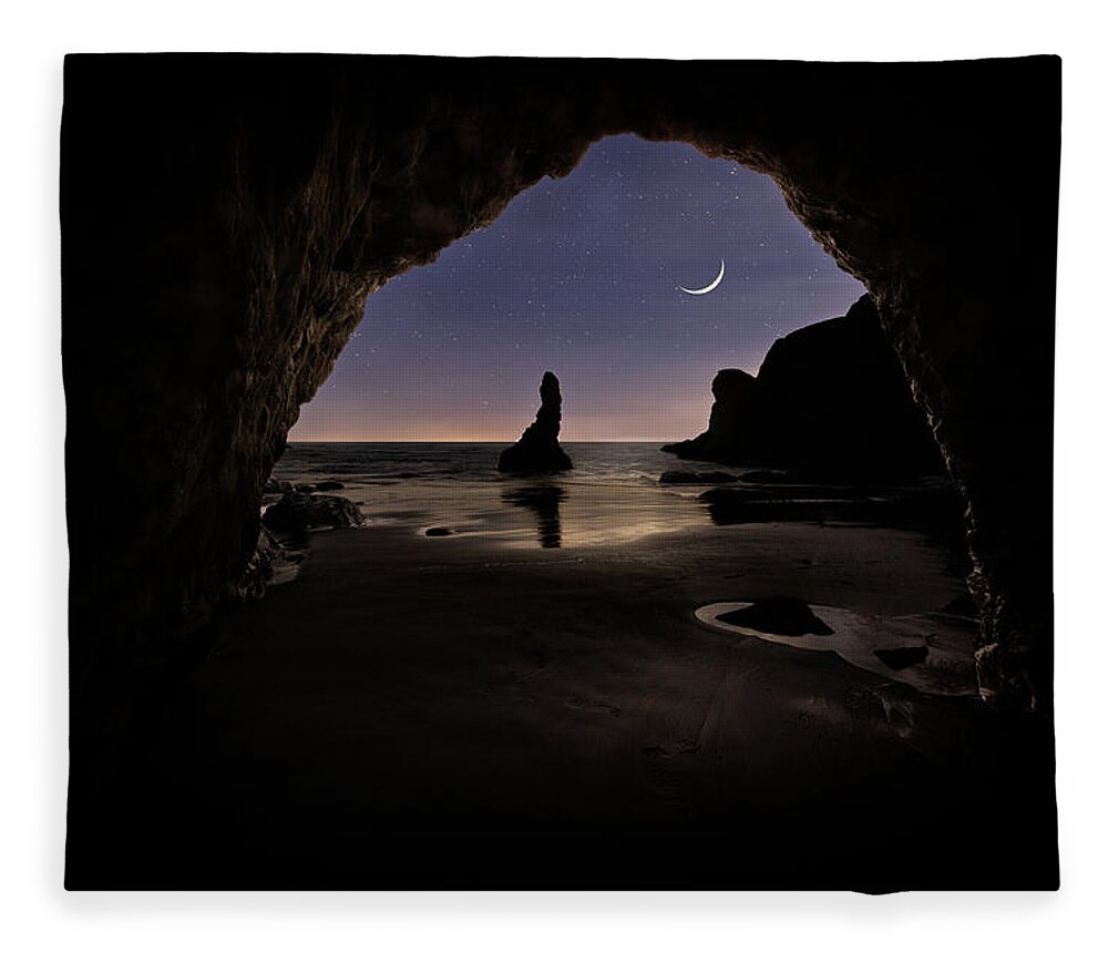 Beach Fleece Blanket featuring the photograph Bandon by Moonlight by Chuck Rasco Photography
