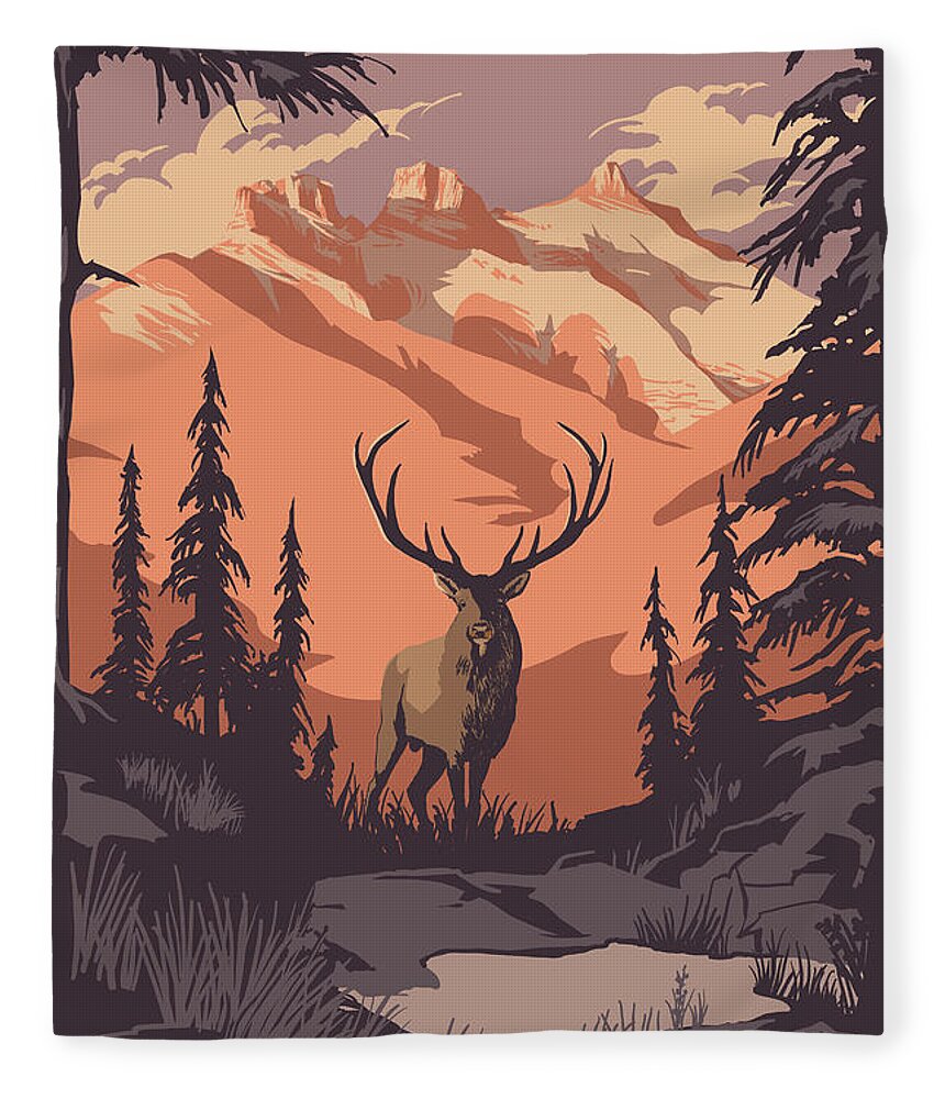 Travel Poster Fleece Blanket featuring the painting Banff National Park Poster by Sassan Filsoof