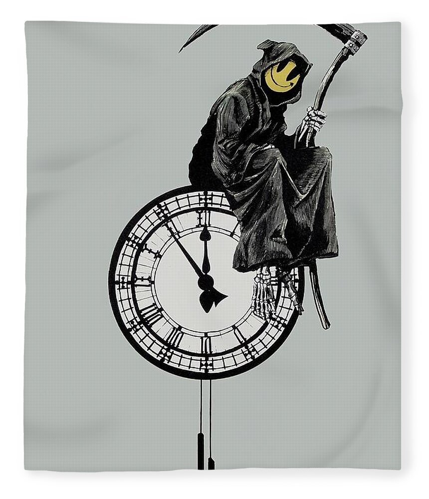 Banksy Grim Reaper Smiley Face Death Your Time Fleece Blanket by Tina ...