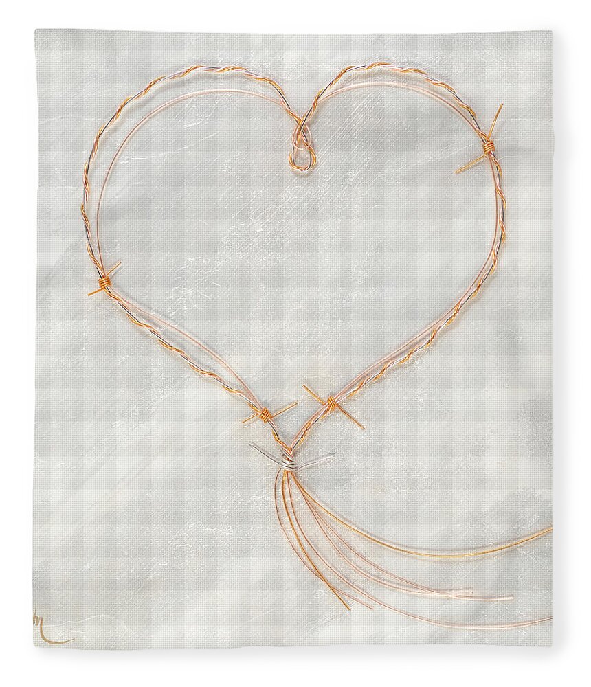 Heart Fleece Blanket featuring the painting Barbed Heart-Gold Pink by Tamara Nelson
