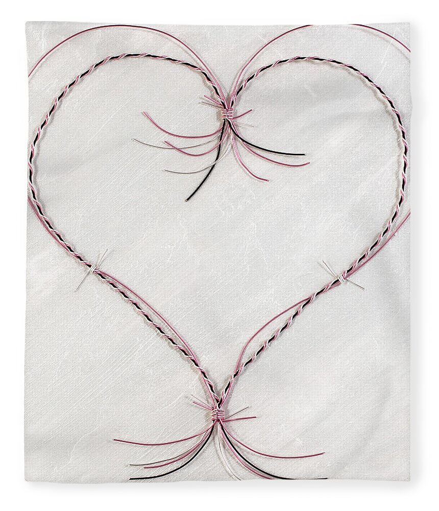 Heart Fleece Blanket featuring the mixed media Barbed Heart-Pink on White by Tamara Nelson