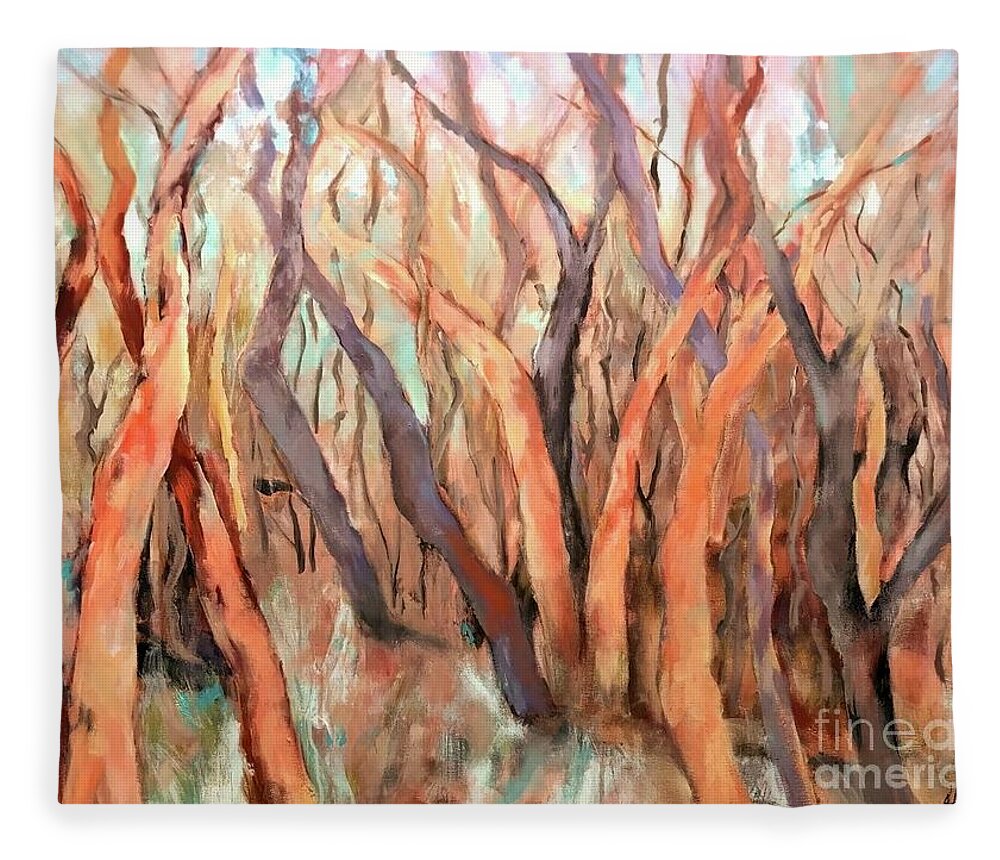 Acrylic Painting Fleece Blanket featuring the painting Bare Limbs and Trunks by Chris Hobel