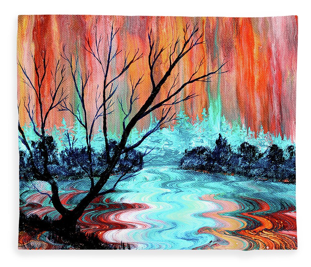 Marys River Fleece Blanket featuring the painting Bare Tree by Mary's River by Laura Iverson