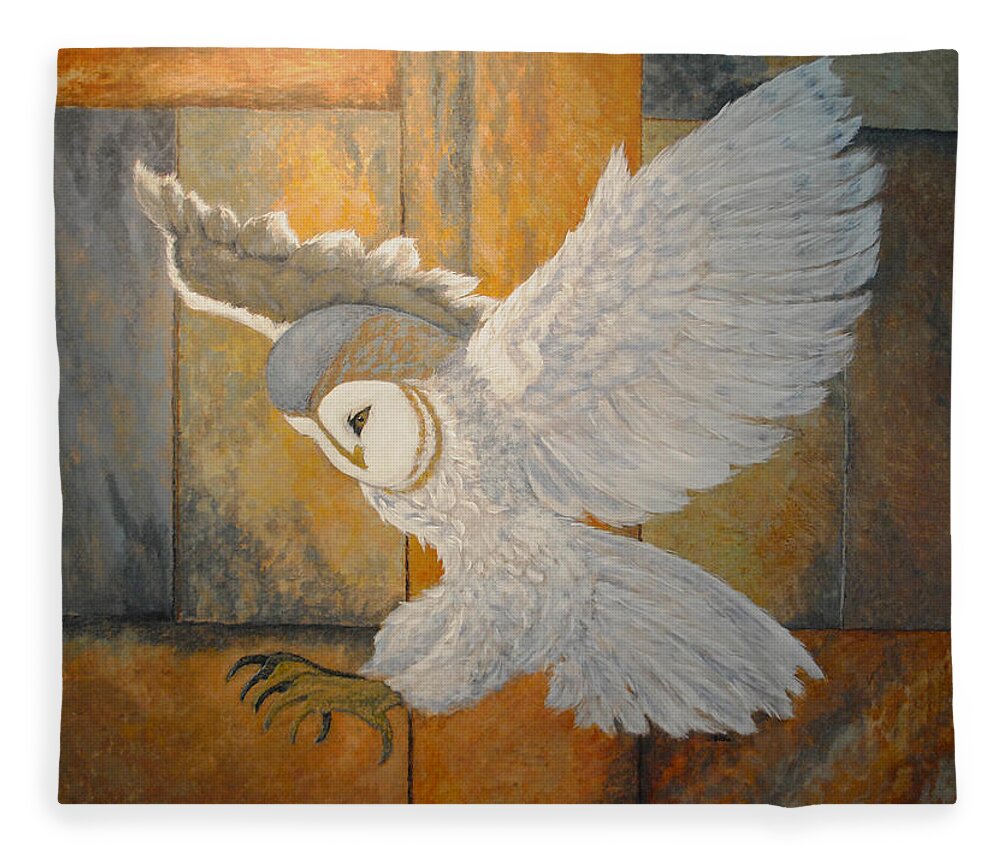 Nature Fleece Blanket featuring the painting Barn Owl by Vallee Johnson