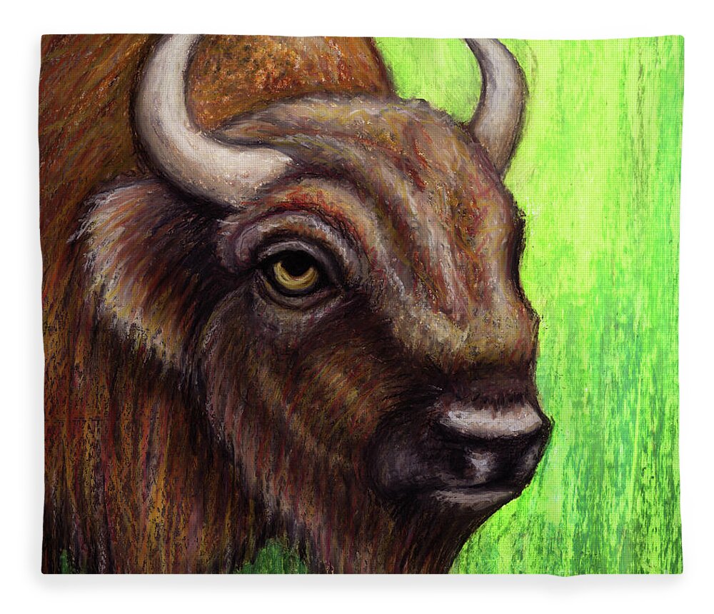 Bison Fleece Blanket featuring the painting Bashful Bison by Amy E Fraser