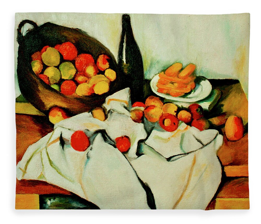 Cézanne Fleece Blanket featuring the painting Basket of Apples by Tracy Hutchinson