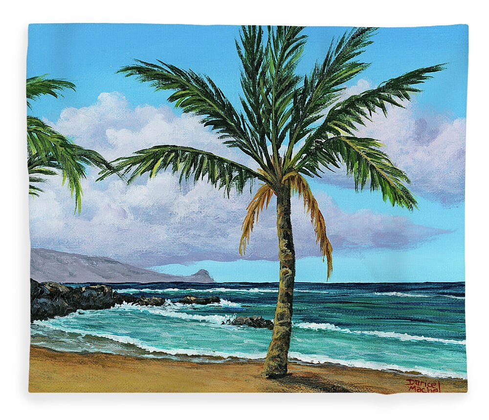 Maui Fleece Blanket featuring the painting Beach At Mama's Fish House by Darice Machel McGuire