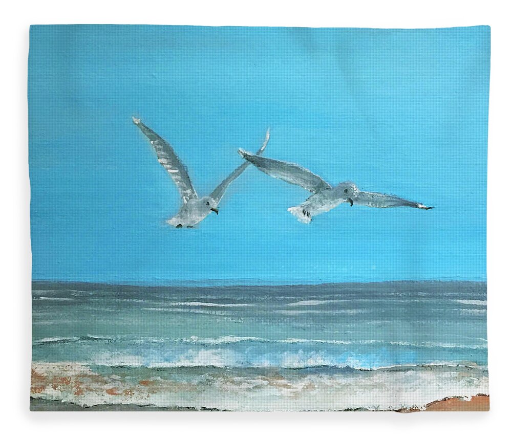  Fleece Blanket featuring the painting Beach Buddies by Linda Bailey