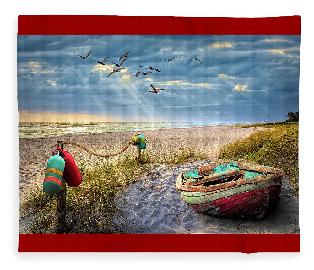 Rowboat Fleece Blanket featuring the photograph Beach Dune Dreams by Debra and Dave Vanderlaan
