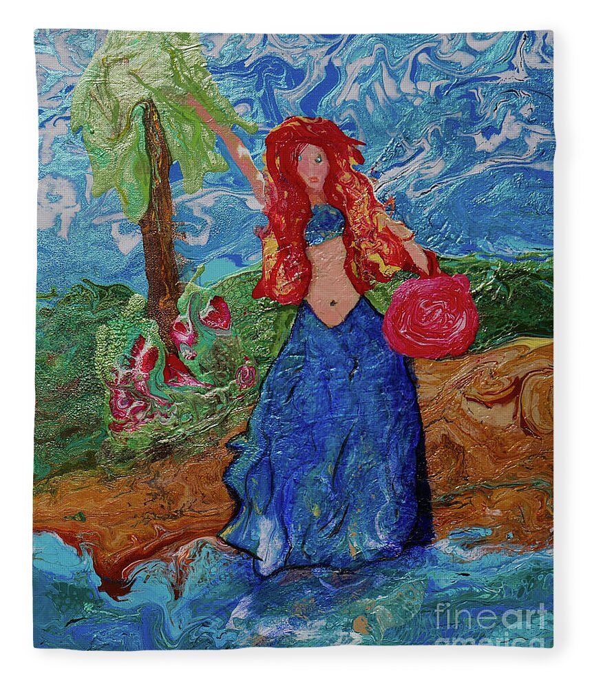Beach Fleece Blanket featuring the painting Beach Girl by Tessa Evette