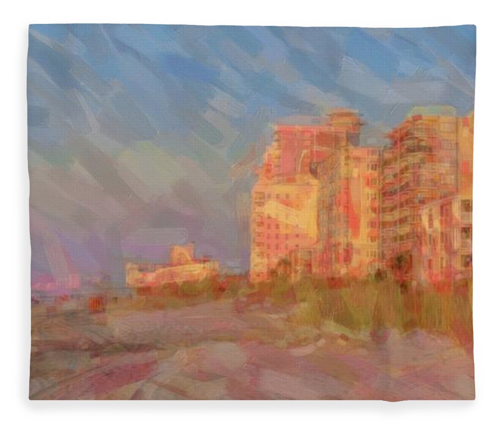 Beach Fleece Blanket featuring the painting Beach hotel by Darrell Foster