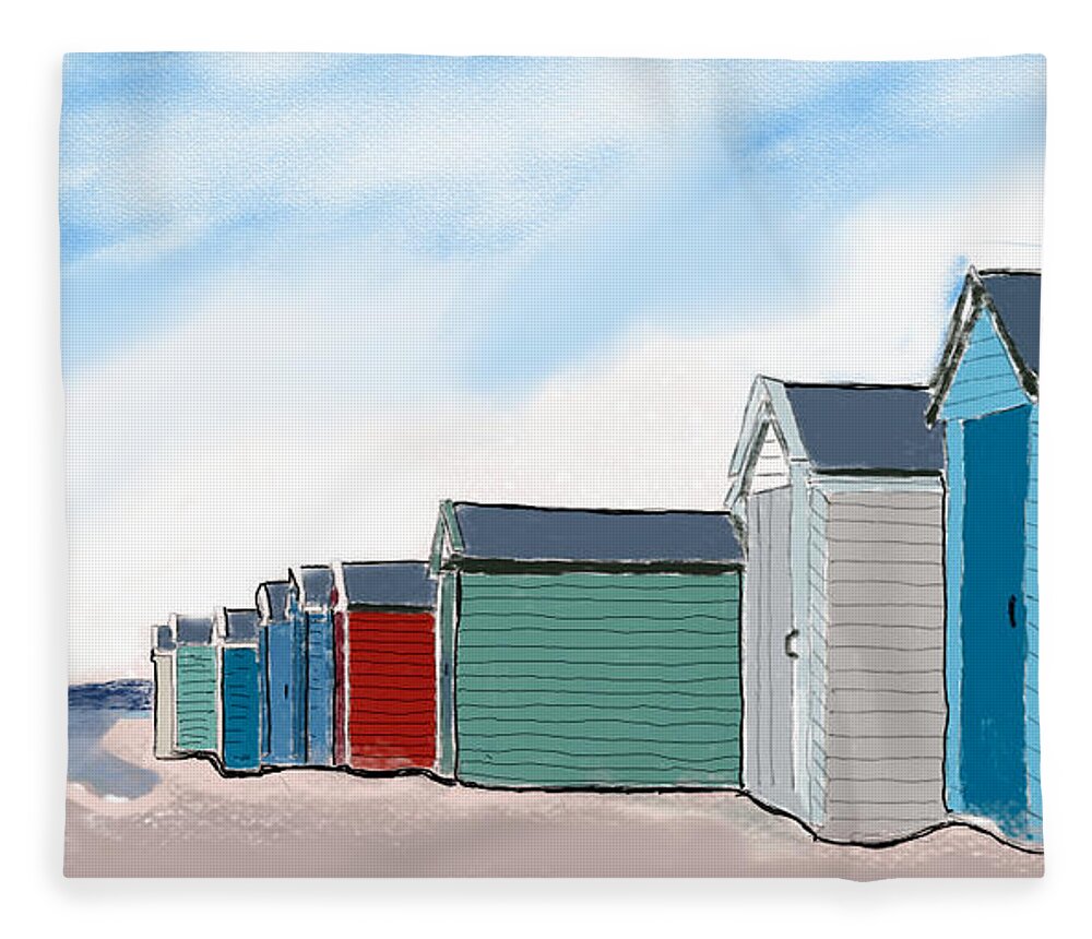 Beach Fleece Blanket featuring the digital art Beach Huts by John Mckenzie