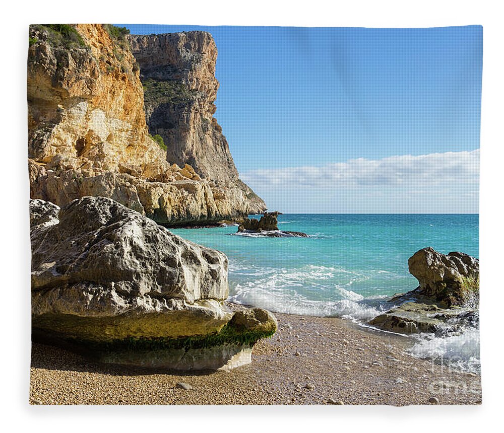 Cove Fleece Blanket featuring the photograph Beach, Sun and Mediterranean Sea - Cala Moraig 2 by Adriana Mueller