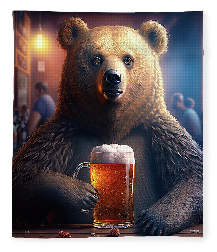 Bear Fleece Blanket featuring the digital art Bear Beer Buddy 05 by Matthias Hauser