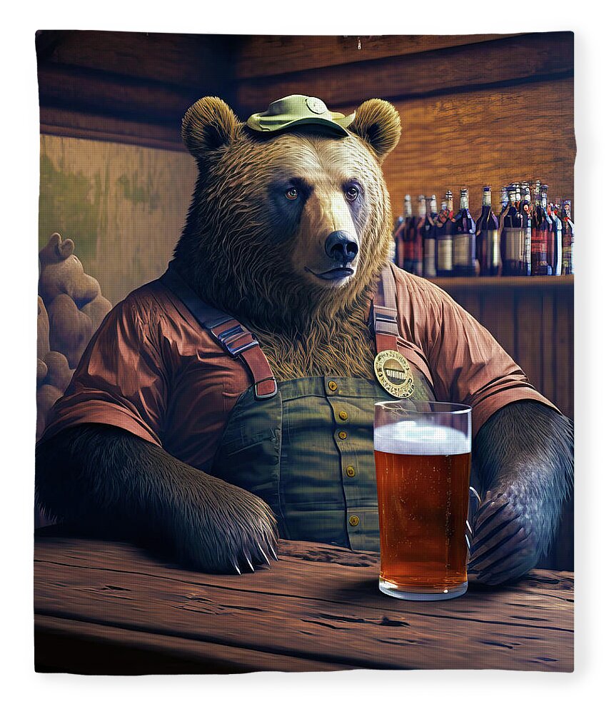 Bear Beer Buddy 06 Fleece Blanket by Matthias Hauser - Pixels