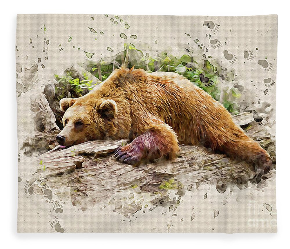 Bear Fleece Blanket featuring the painting Bearly There by Denise Dundon