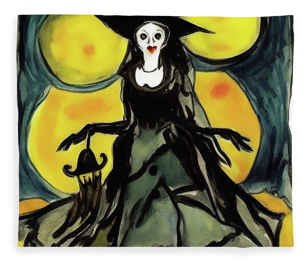Halloween Fleece Blanket featuring the digital art Beautiful classy Halloween witch by Tatiana Travelways