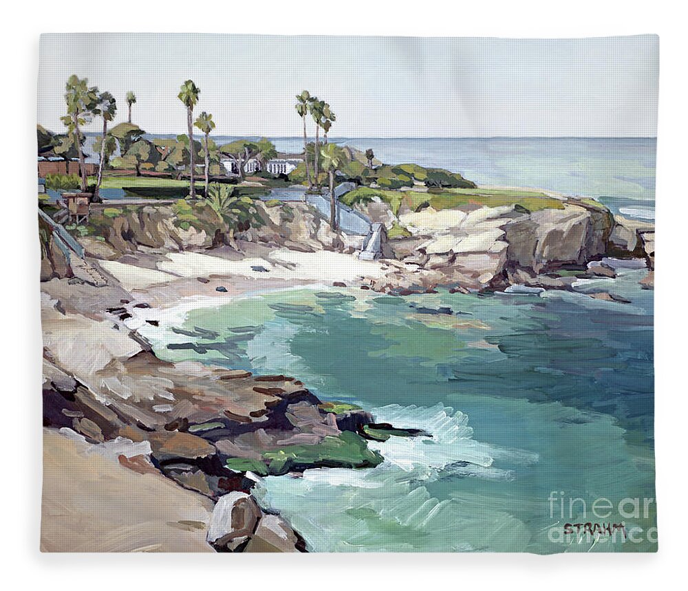 La Jolla Fleece Blanket featuring the painting Beautiful La Jolla Cove Beach - La Jolla, San Diego, California by Paul Strahm