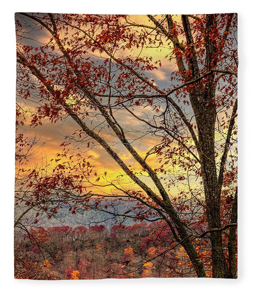 Andrews Fleece Blanket featuring the photograph Beautiful Sunset over the Smoky Mountains by Debra and Dave Vanderlaan