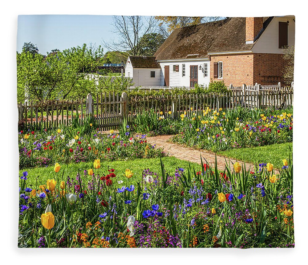 Colonial Williamsburg Fleece Blanket featuring the photograph Beautiful Tulip Garden in Virginia by Rachel Morrison