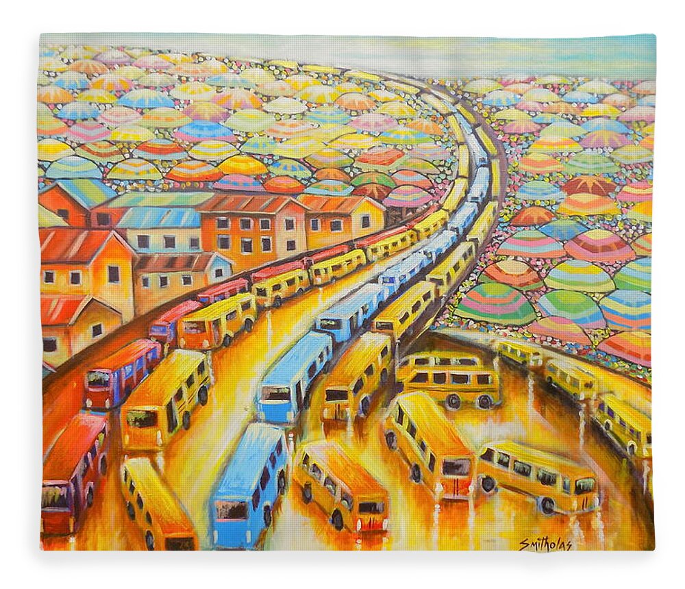 Living Room Fleece Blanket featuring the painting Beauty of Lagos Nigeria by Olaoluwa Smith