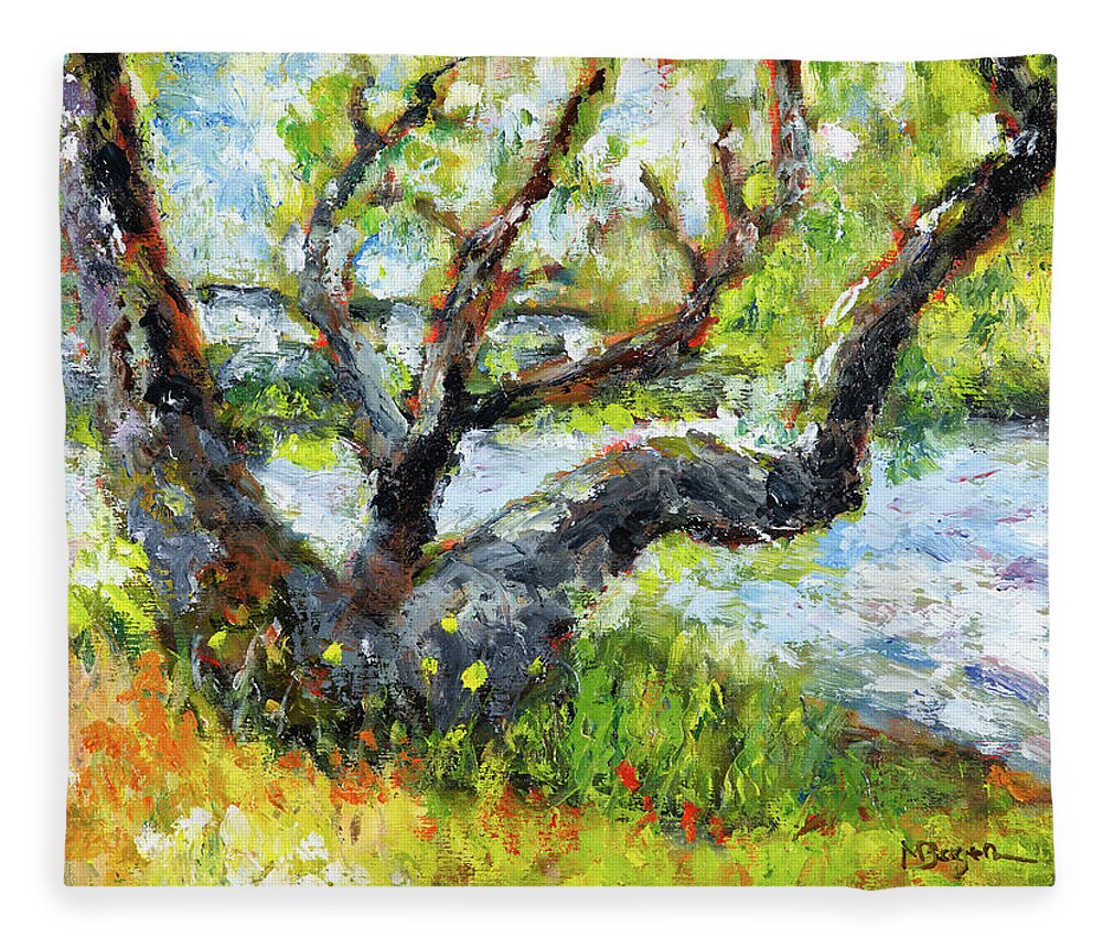 Ona Beach Fleece Blanket featuring the painting Beaver Creek at Ona Beach by Mike Bergen