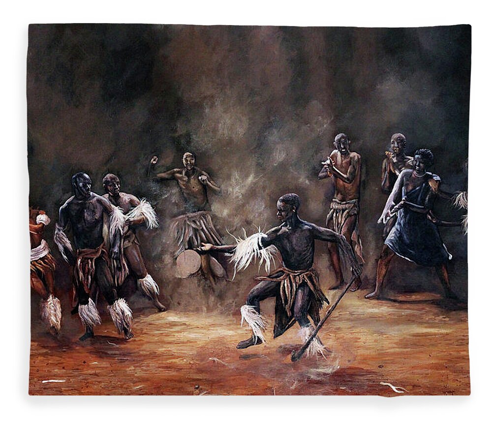 African Art Fleece Blanket featuring the painting Becoming A King by Ronnie Moyo