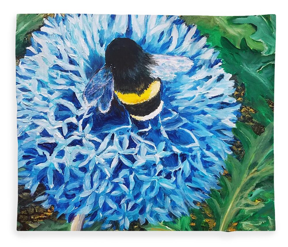 Flower Fleece Blanket featuring the painting Bee Prepared by Merana Cadorette