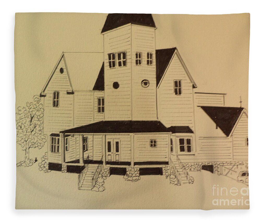  Fleece Blanket featuring the drawing Beetlejuice House Ink Drawing by Donald Northup