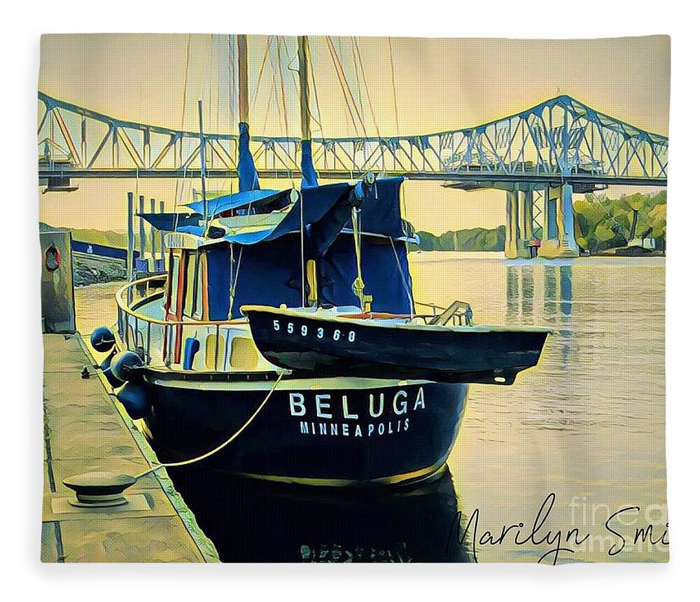 Mississippi River Fleece Blanket featuring the painting Beluga at Winona by Marilyn Smith