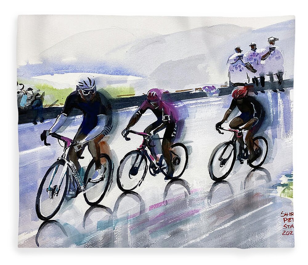 Le Tour De France Fleece Blanket featuring the painting Ben O'Connor On the Climb Stage 9 TDF 2021 by Shirley Peters