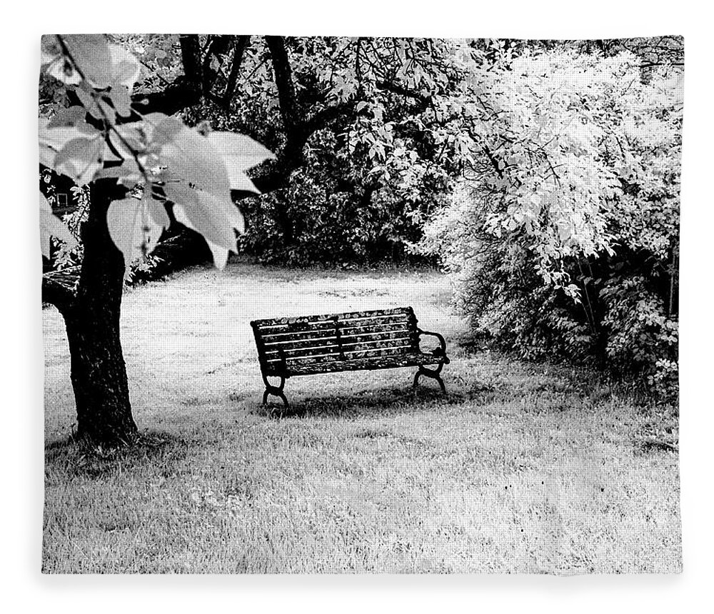 East Dover Vermont Fleece Blanket featuring the photograph Bench In Black And White by Tom Singleton