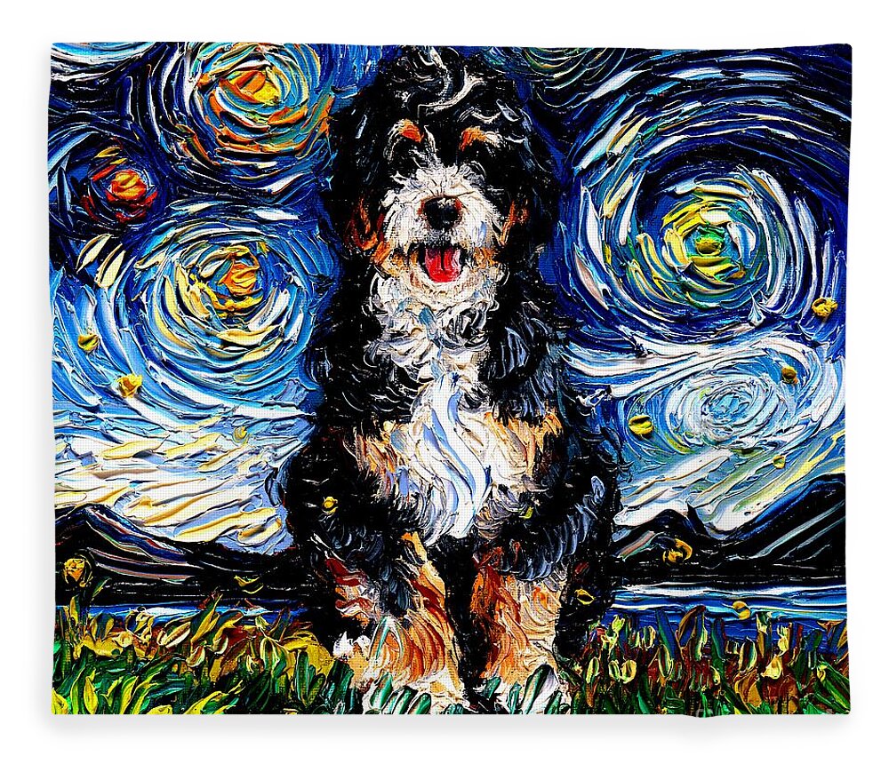 Golden Doodle Fleece Blanket featuring the painting Bernedoodle by Aja Trier
