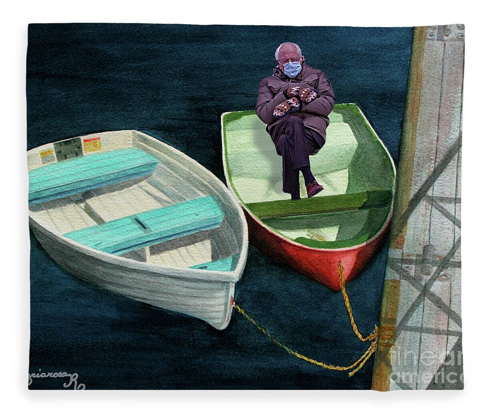 Spoof Fleece Blanket featuring the mixed media Bernie's Lifeboat by Mariarosa Rockefeller