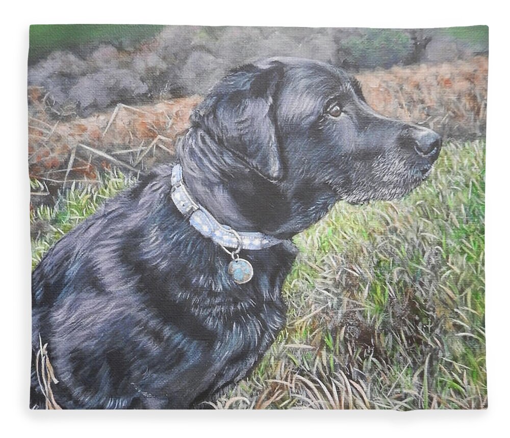 Labrador Fleece Blanket featuring the painting Bess the Black Lab by John Neeve