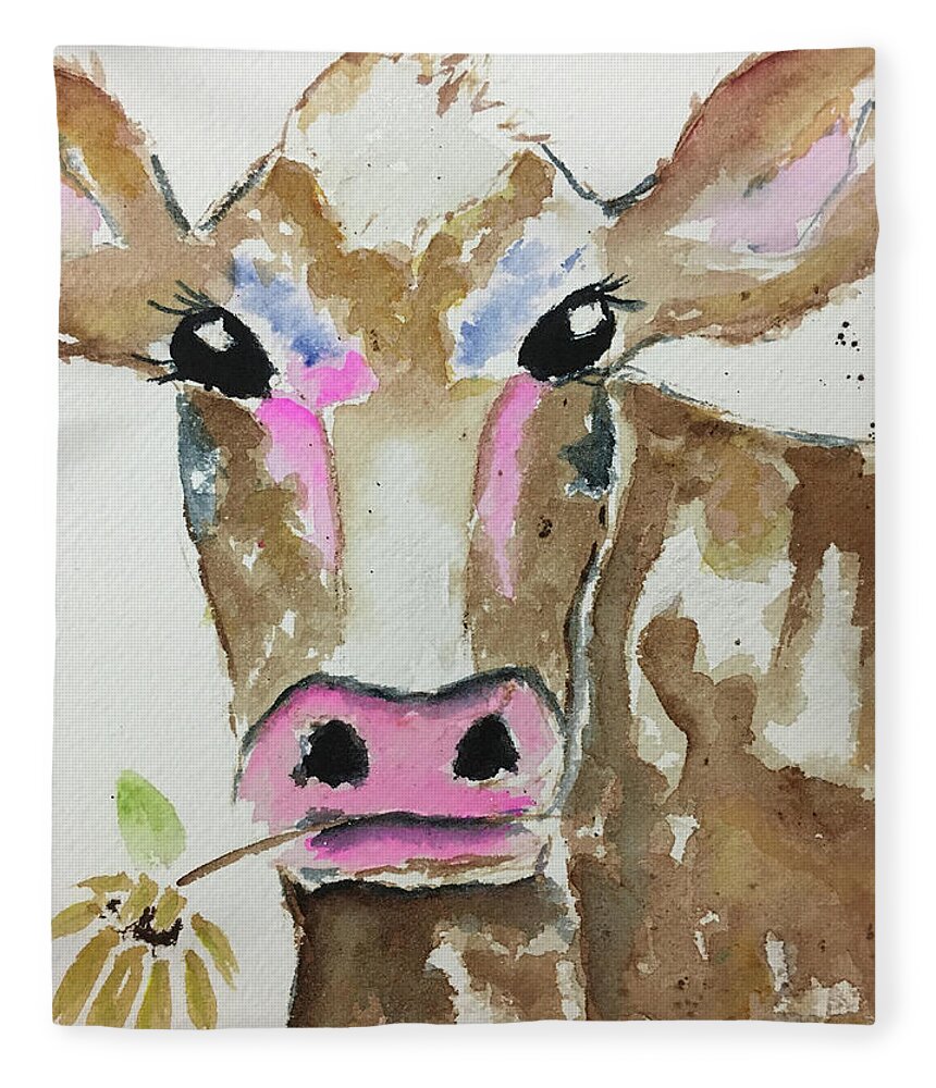 Cow Fleece Blanket featuring the painting Betty Cow by Roxy Rich