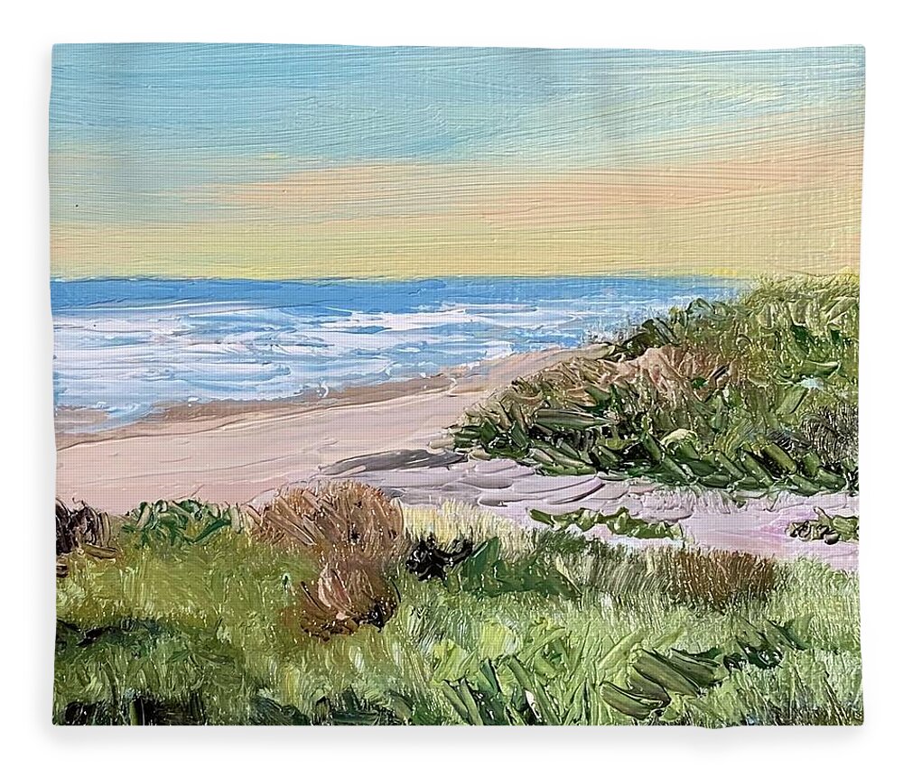 Galveston Fleece Blanket featuring the painting Between the Dunes by Melissa Torres