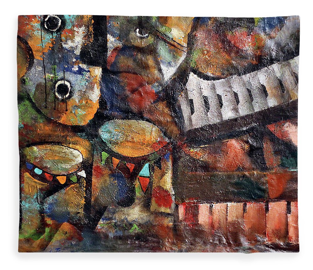 African Art Fleece Blanket featuring the painting Between The Keys by Peter Sibeko 1940-2013