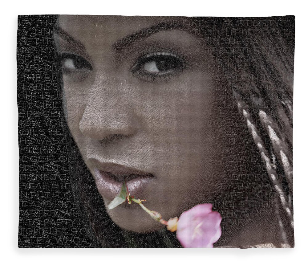 Luciano Pavarotti Fleece Blanket featuring the painting Beyonce Knowles And Lyrics by Tony Rubino