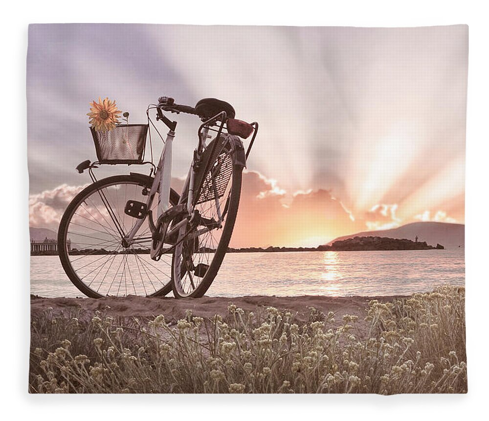 Bike Fleece Blanket featuring the photograph Bicycle at the Shore Cottage by Debra and Dave Vanderlaan