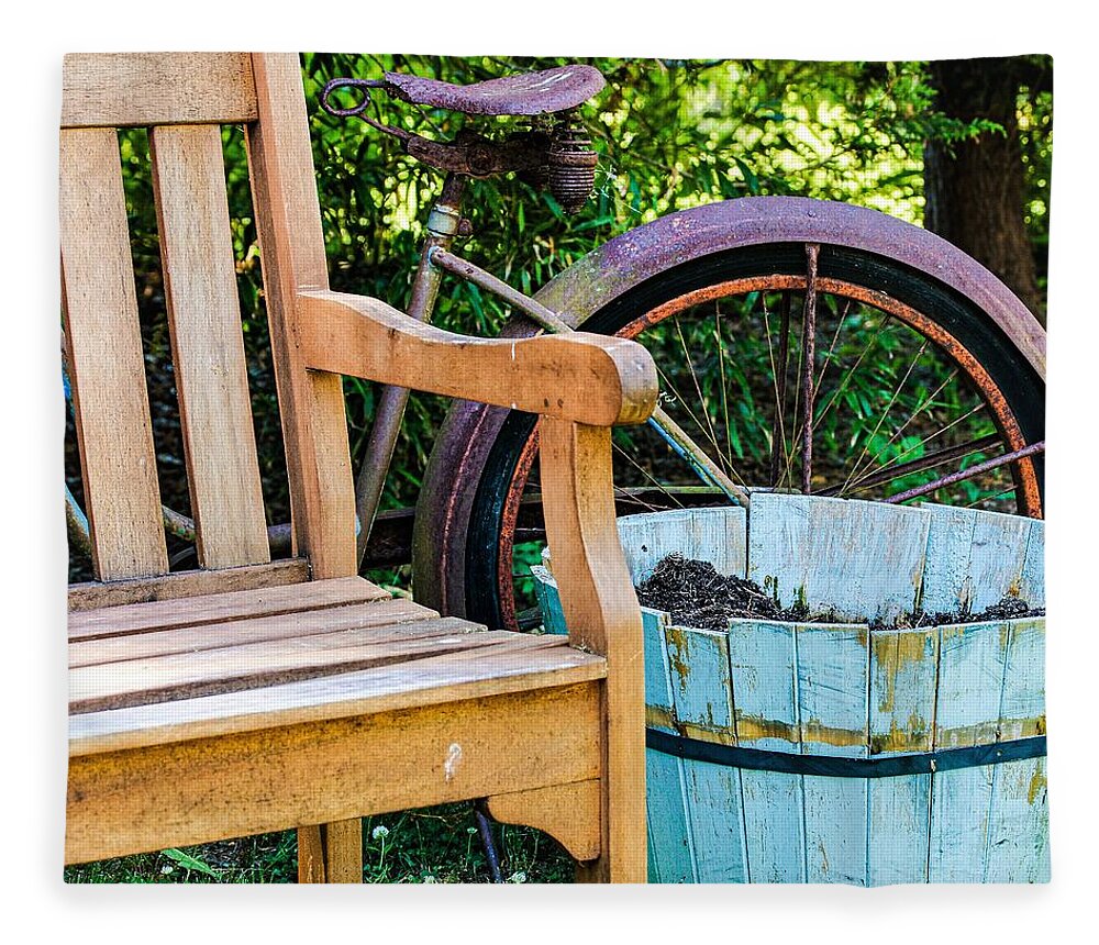 Bicycle Bench Fleece Blanket featuring the photograph Bicycle Bench3 by John Linnemeyer