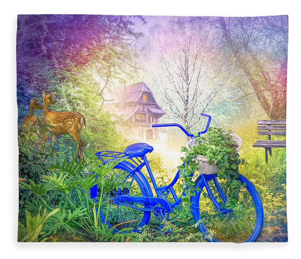 Barn Fleece Blanket featuring the photograph Bicycle in the Mist by Debra and Dave Vanderlaan
