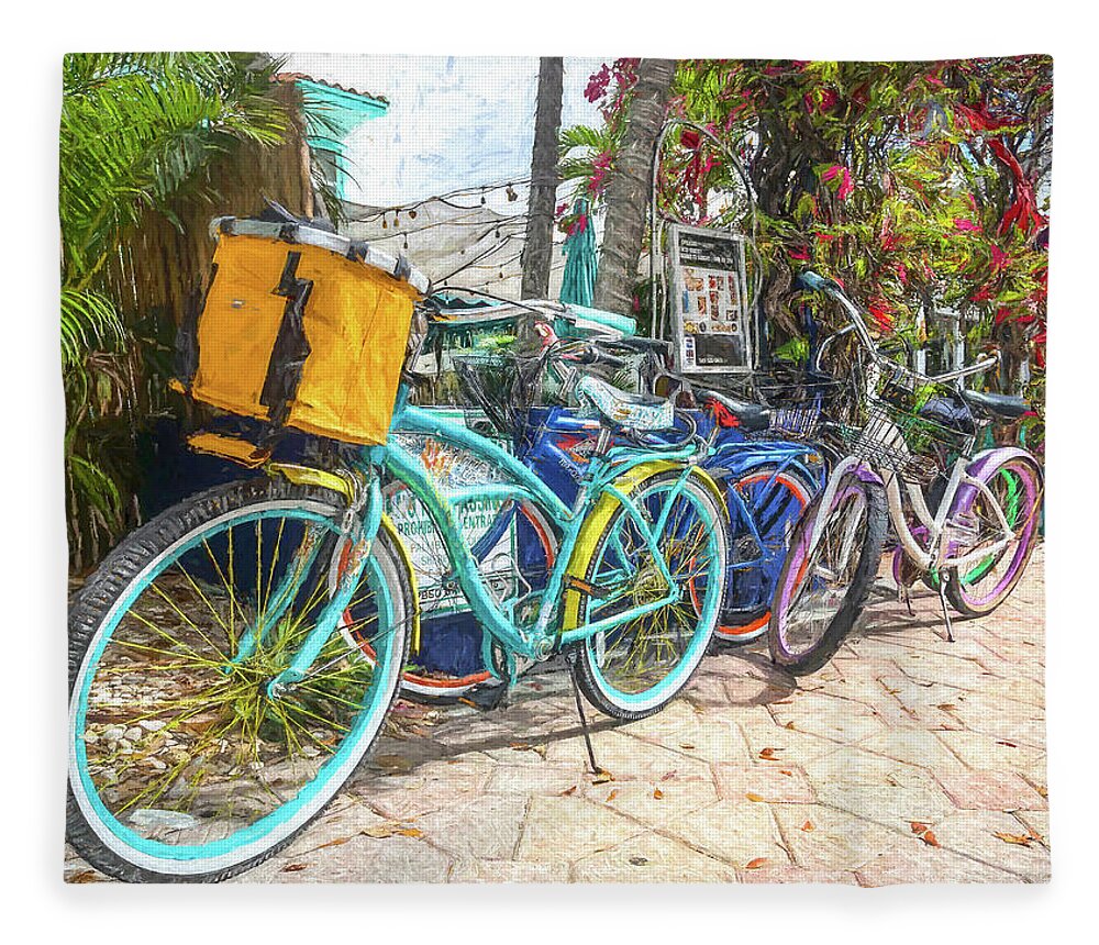 Florida Fleece Blanket featuring the photograph Bicycles at the Bakery Painting by Debra and Dave Vanderlaan