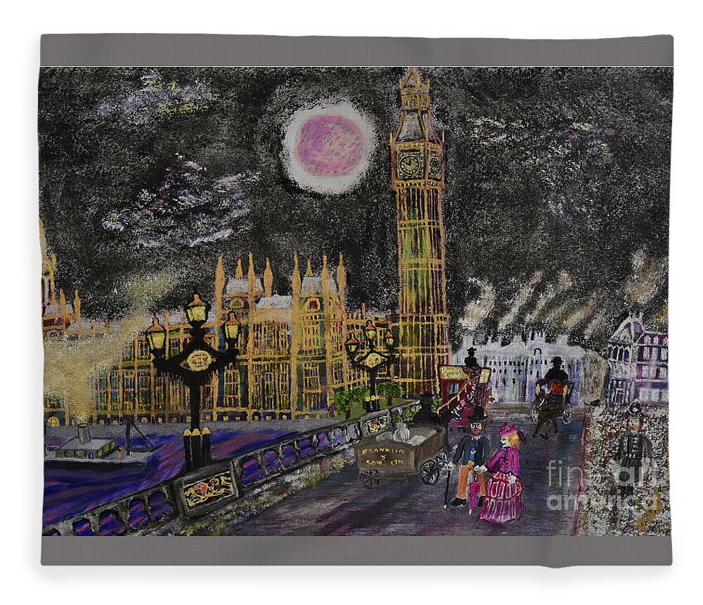 Big Ben Fleece Blanket featuring the painting Big Ben 1885 by David Westwood