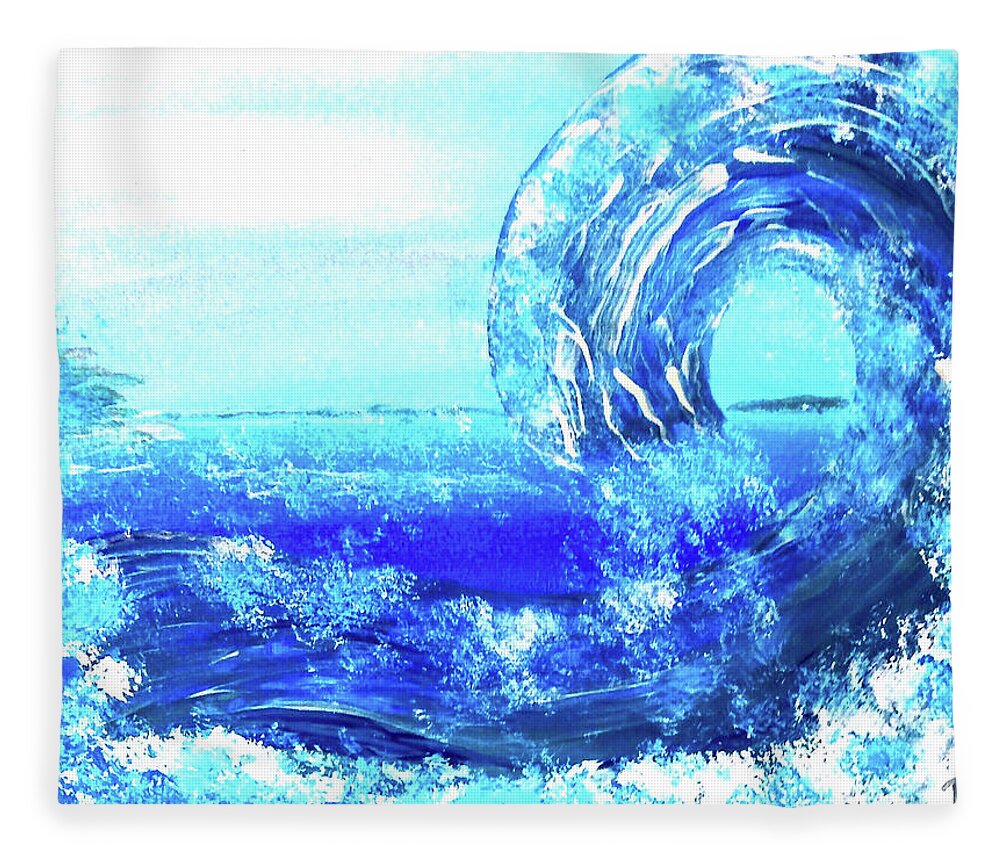 Blue Fleece Blanket featuring the painting Big Bue Wave 2 by Anna Adams