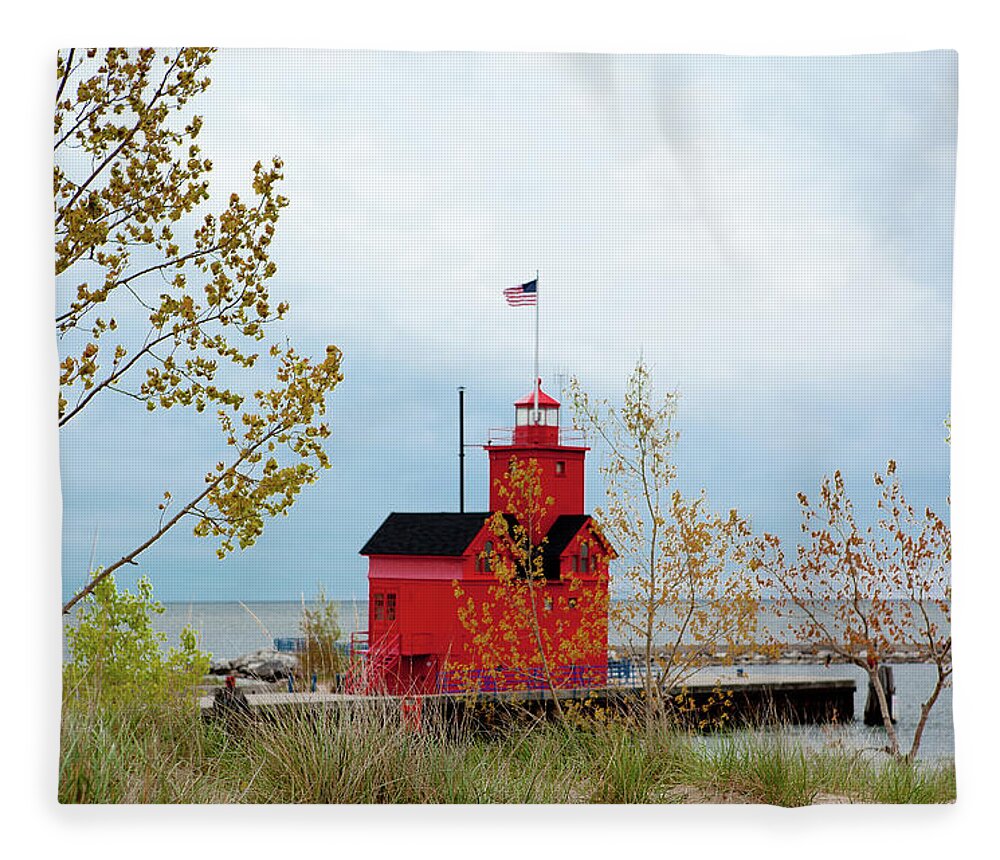 Big Red Lighthouse Fleece Blanket featuring the photograph Big Red - Holland Harbor Light by Rich S